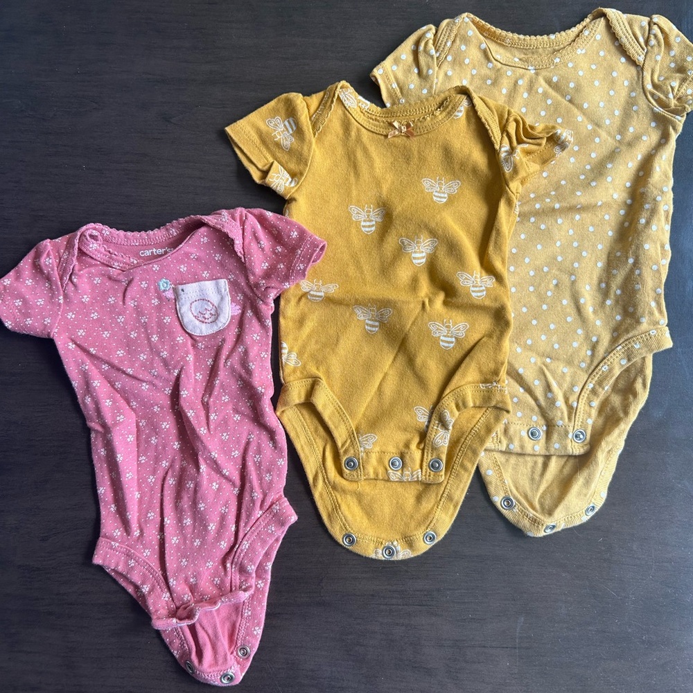 Carter's Pink and Mustard Bee Print Cotton One-Piece Set